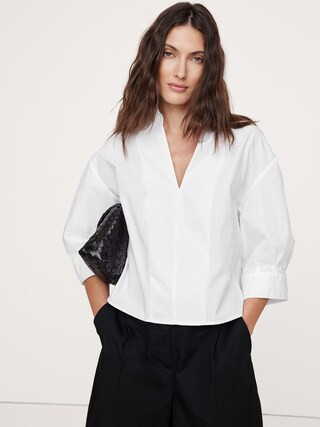 Balloon-Sleeve Cotton Poplin Popover Top | Banana Republic (CA)