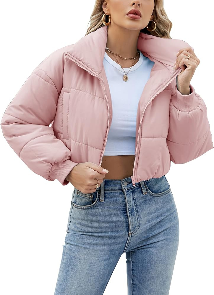 Lumister Womens Lightweight Quilted Jacket Long Sleeve Stand Collar Zipper Cropped Puffer Jacket ... | Amazon (US)