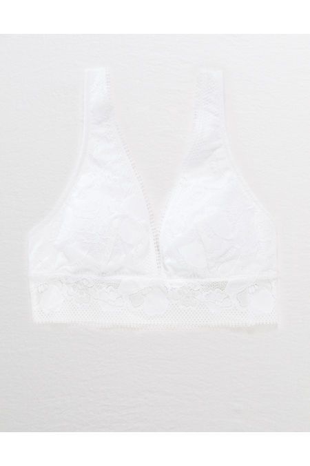 Aerie Paradise Lace Padded Plunge Bralette Women's White XXL | American Eagle Outfitters (US & CA)