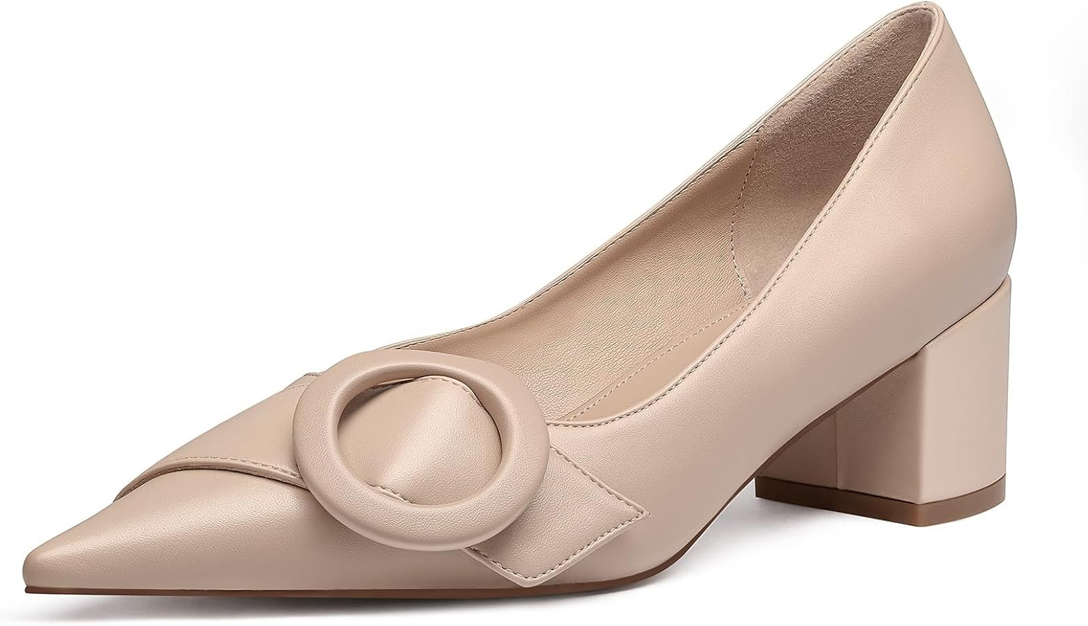 MUCCCUTE Chunky Heels for Women Closed Pointed Toe Pump 2'' Low Block Heels Fashion Round Buckle ... | Amazon (US)