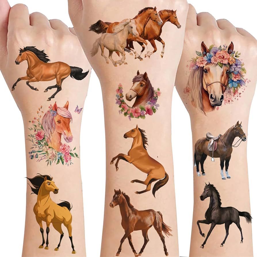 Drookaen Tattoo Kinder, 8 Blätter Pferde Tattoos für Mädchen Jungen Tatoos Aufkleben Kids als ... | Amazon (DE)