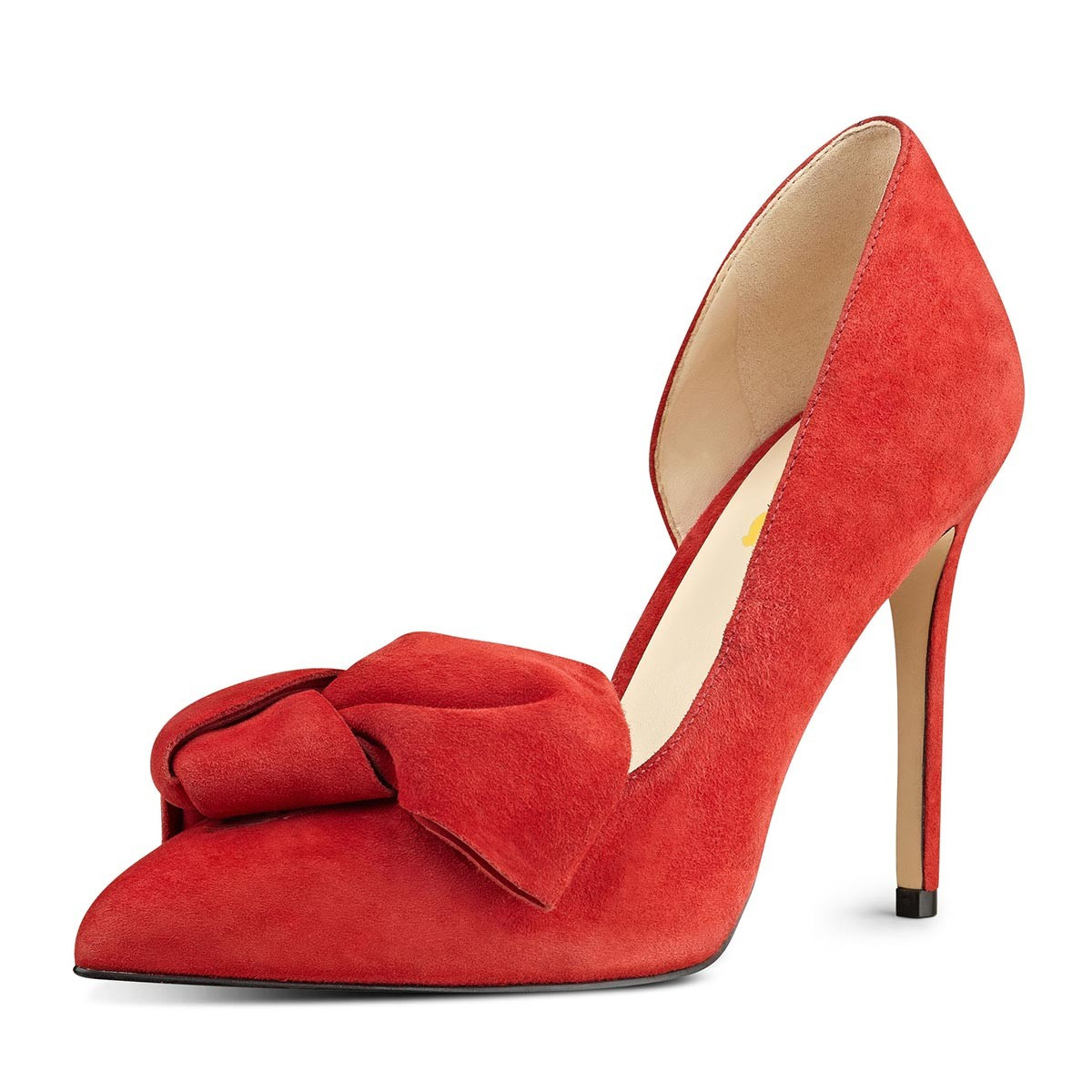 Women's Coral Red Pointed Toe Floral Bow Elegant 4 Inch heels Stiletto Heel Pumps | FSJshoes