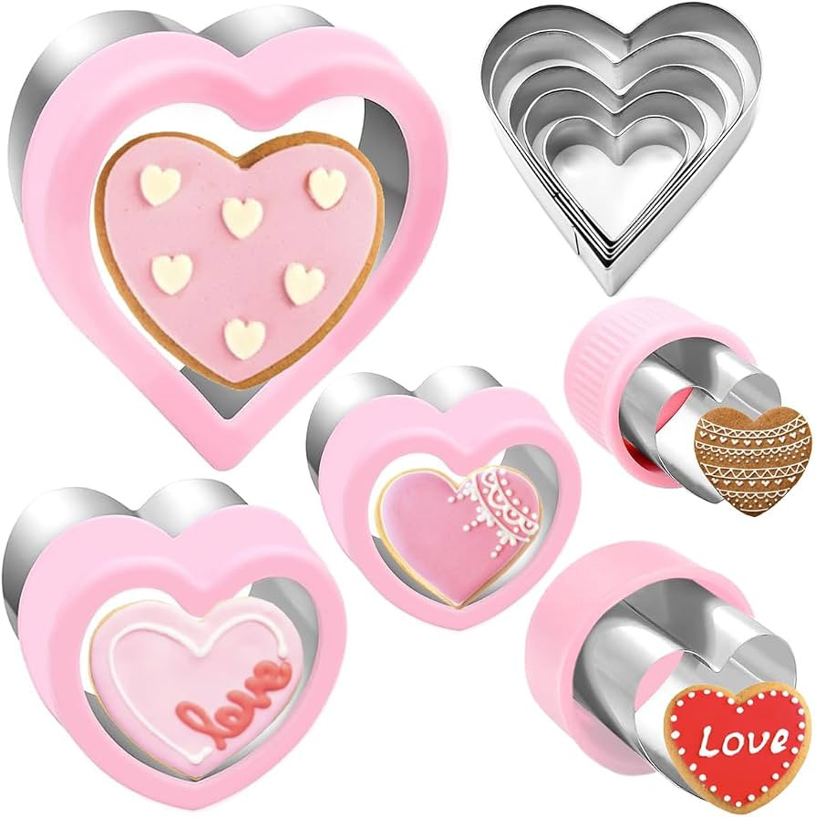 Heart Cookie Cutter Set 10 Pieces, Stainless Steel Heart Shaped Cutters Mold for Sandwich Fondant... | Amazon (US)