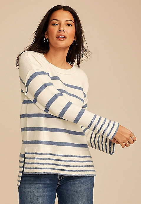 Striped Crew Neck Step Hem Sweater | Maurices