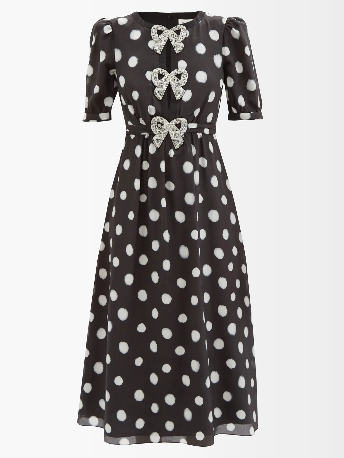 Jamie crystal-bow polka-dot silk-crepe midi dress | Matches (UK)
