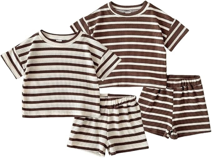 Toddler Boy Summer Clothes Set Baby Boys Shorts Set Toddler Cotton Outfits 2 Short Sleeve Tops + ... | Amazon (US)