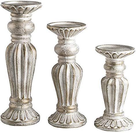 Jixin Antique Wash Finish Pillar Candle Holders Set of 3, Ideal for LED and Pillar Candles, Gifts... | Amazon (US)