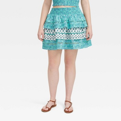 Women's Garden Floral/Bouquet Tiered Mini Skirt Teal - Roller Rabbit x Target L | Target