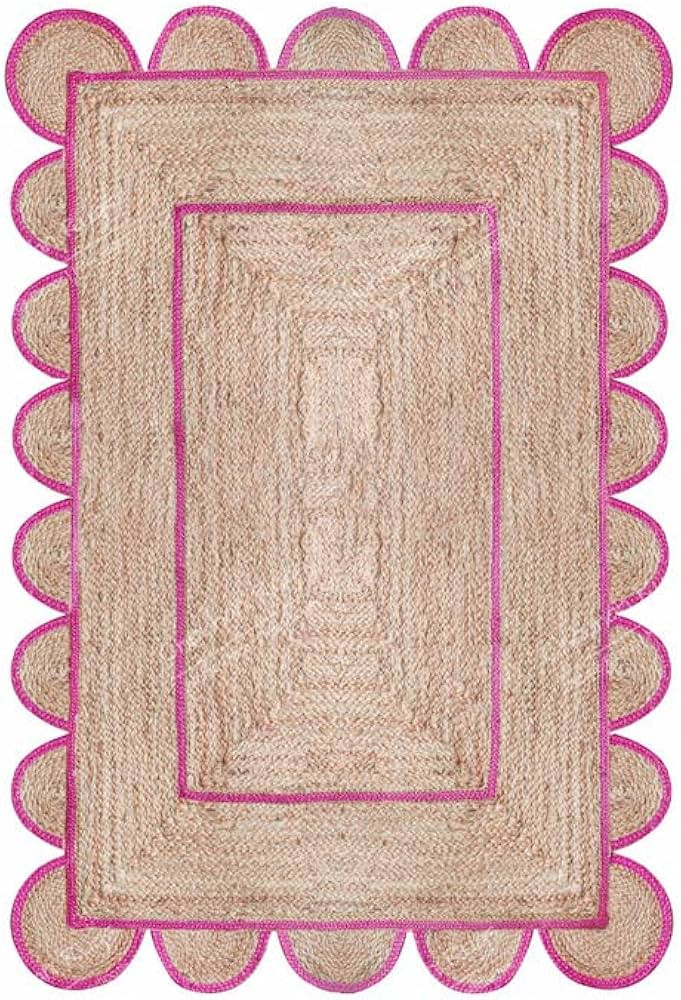 Area Rug Natural Jute Hand Braided Rug Pink Scalloped Runner | Amazon (US)