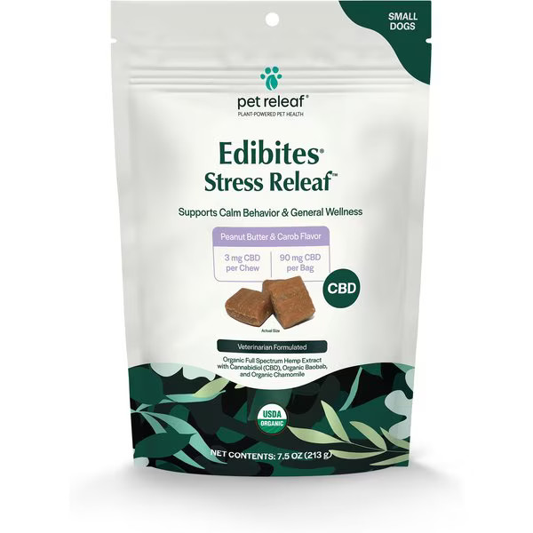 Pet Releaf Edibites Stress Releaf Organic Peanut Butter & Carob Flavored Chew CBD Calming Health ... | Chewy.com