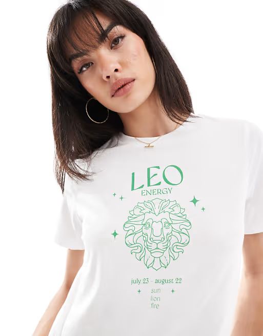 Pieces zodiac t-shirt with ""Leo"" print in white | ASOS | ASOS (Global)