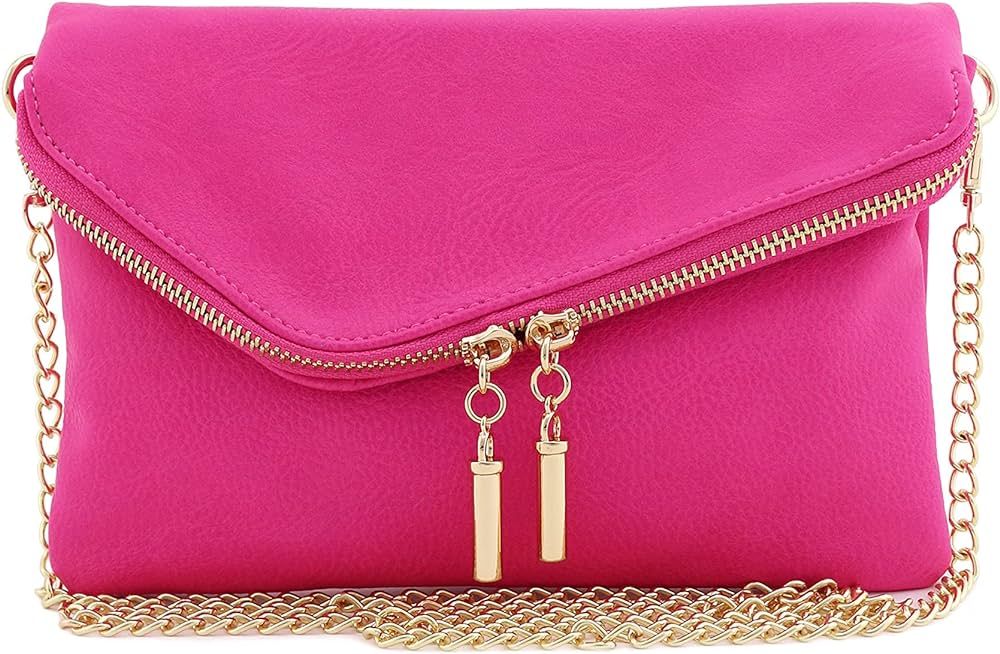 FashionPuzzle Envelope Wristlet Clutch Crossbody Bag with Chain Strap (Fuchsia) One Size | Amazon (US)