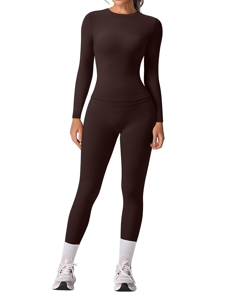 RXRXCOCO Slim Fit Workout Sets for Women 2 Piece Hidden Scrunch Leggings Long Sleeve Yoga Tops Ma... | Amazon (US)