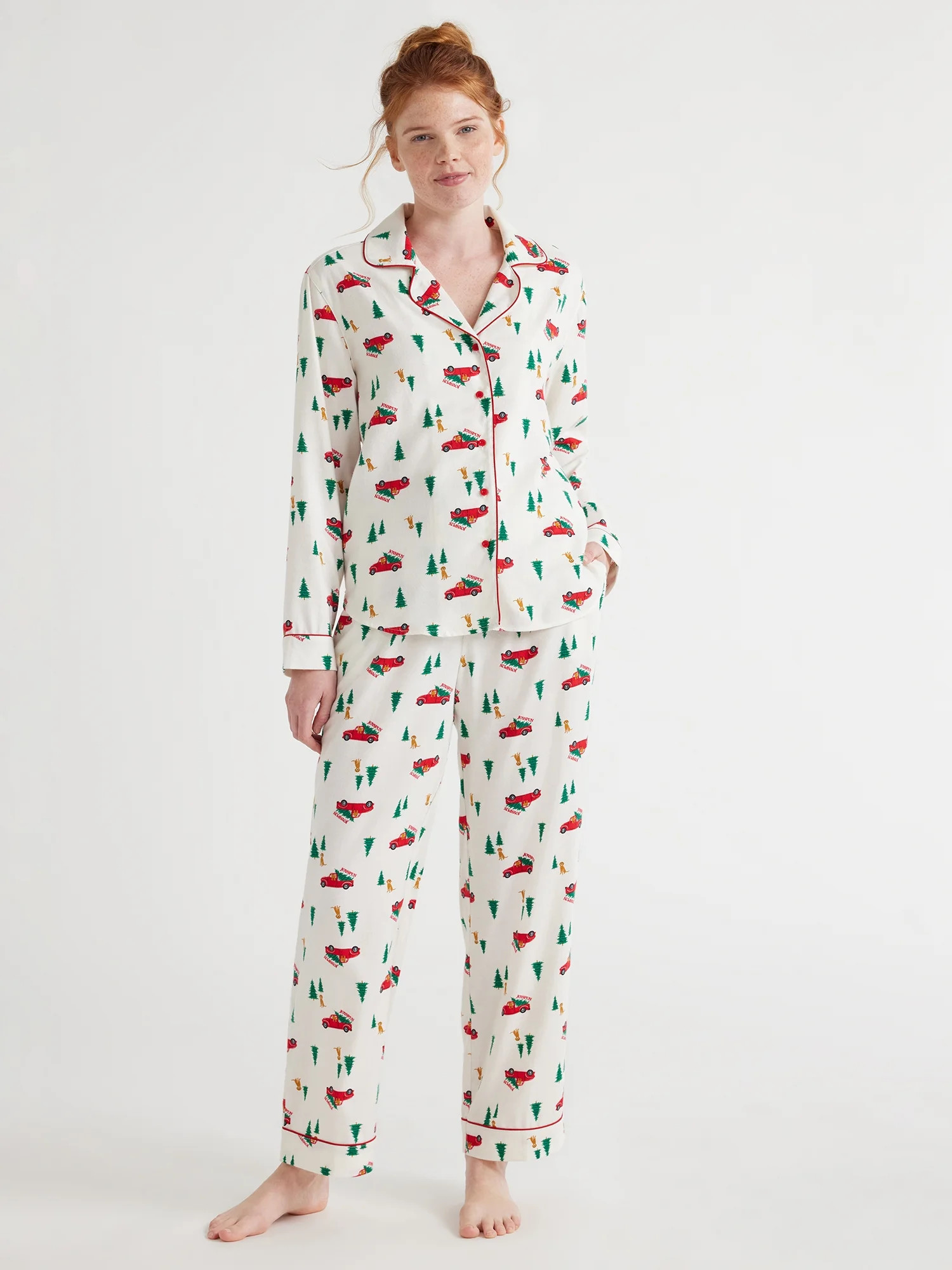 Joyspun Women's Long Sleeve Flannel Sleep Top and Pants Pajama Set, 2-Piece, Sizes XS to 3X | Walmart (US)