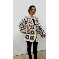 Handmade Granny Square Crochet Cardigan Retro Patchwork Coat | Etsy (US)