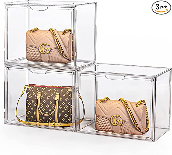 Clear Handbag Storage Organizer for Closet, 3 Packs Acrylic Display Case for Purse/Handbag, Plast... | Amazon (US)