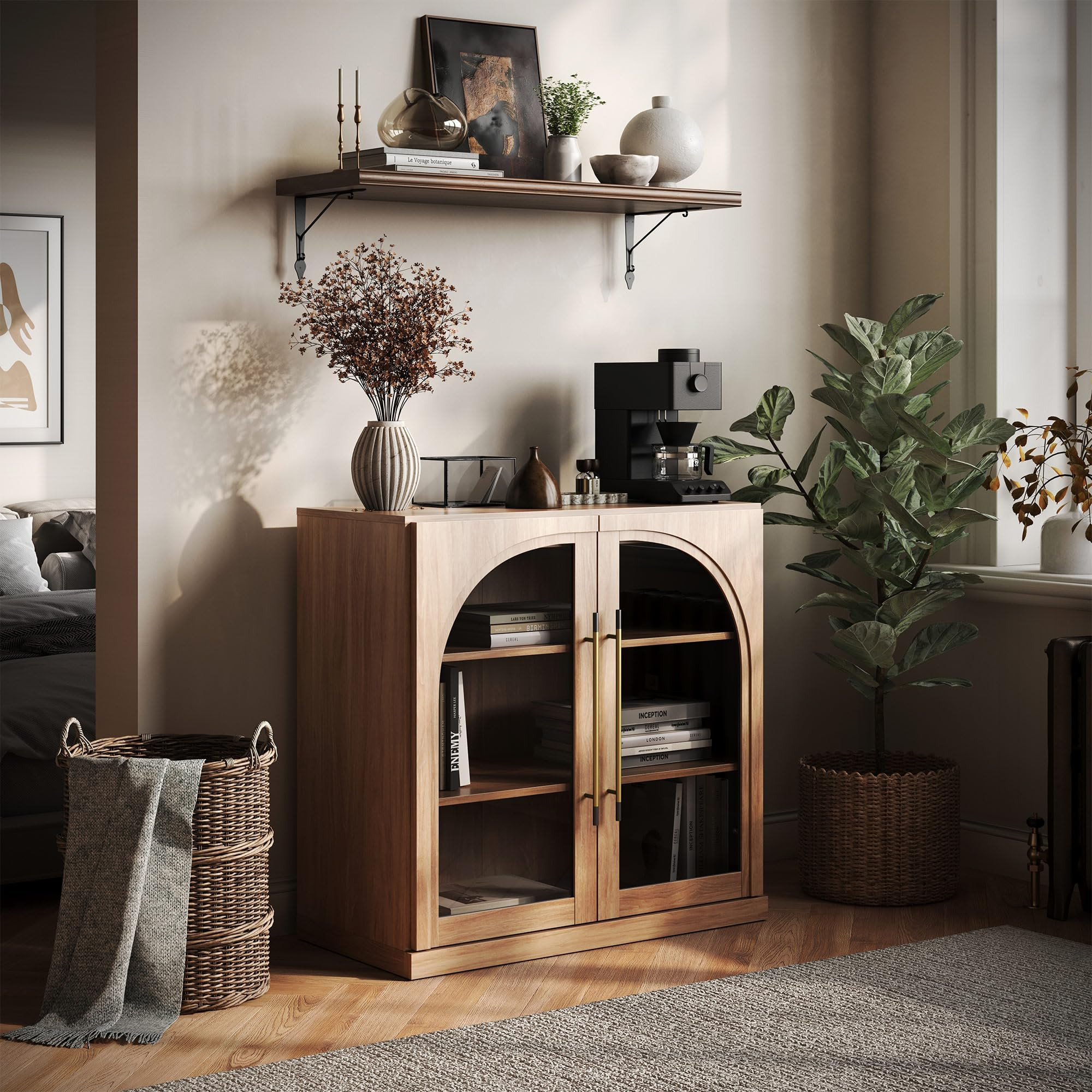 BELLEZE Modular Sideboard with Arched Glass Door, Accent Display Buffet Cabinet with Storage and ... | Amazon (US)