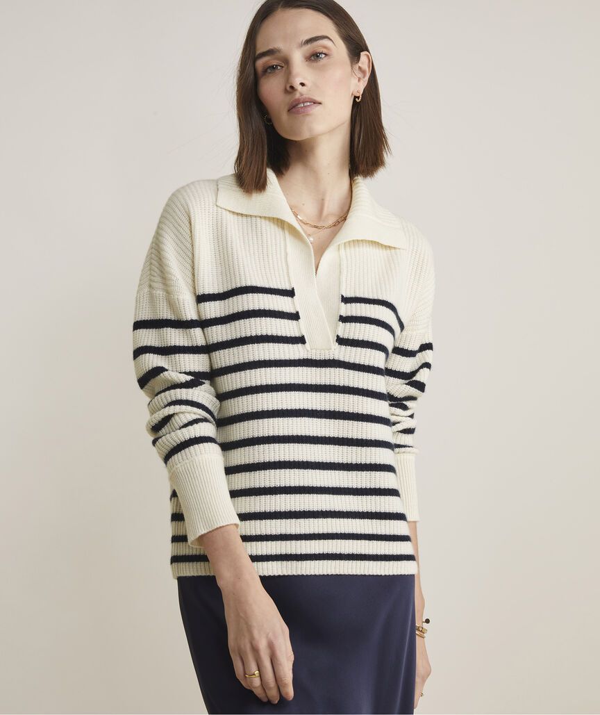 Ribbed Cashmere Stripe Polo Sweater | vineyard vines