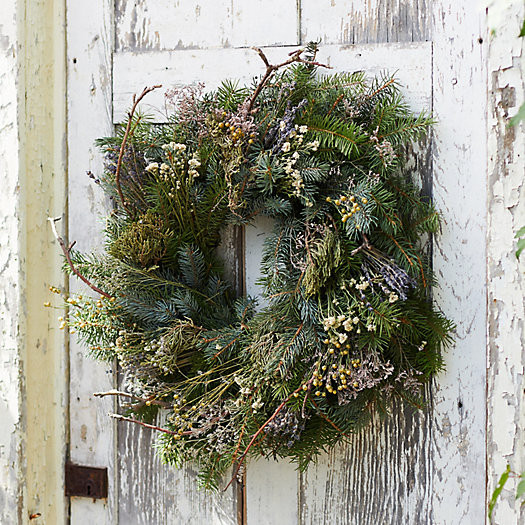 Fresh Noble Fir, Apple Branch, Flax + Lavender Wreath | Terrain
