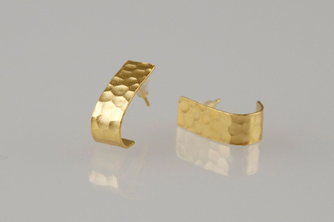 Gold Folded Rectangle Earrings, Hammered Earrings, Rectangle Studs, Rounded Bar Studs, Gold Minim... | Etsy (US)