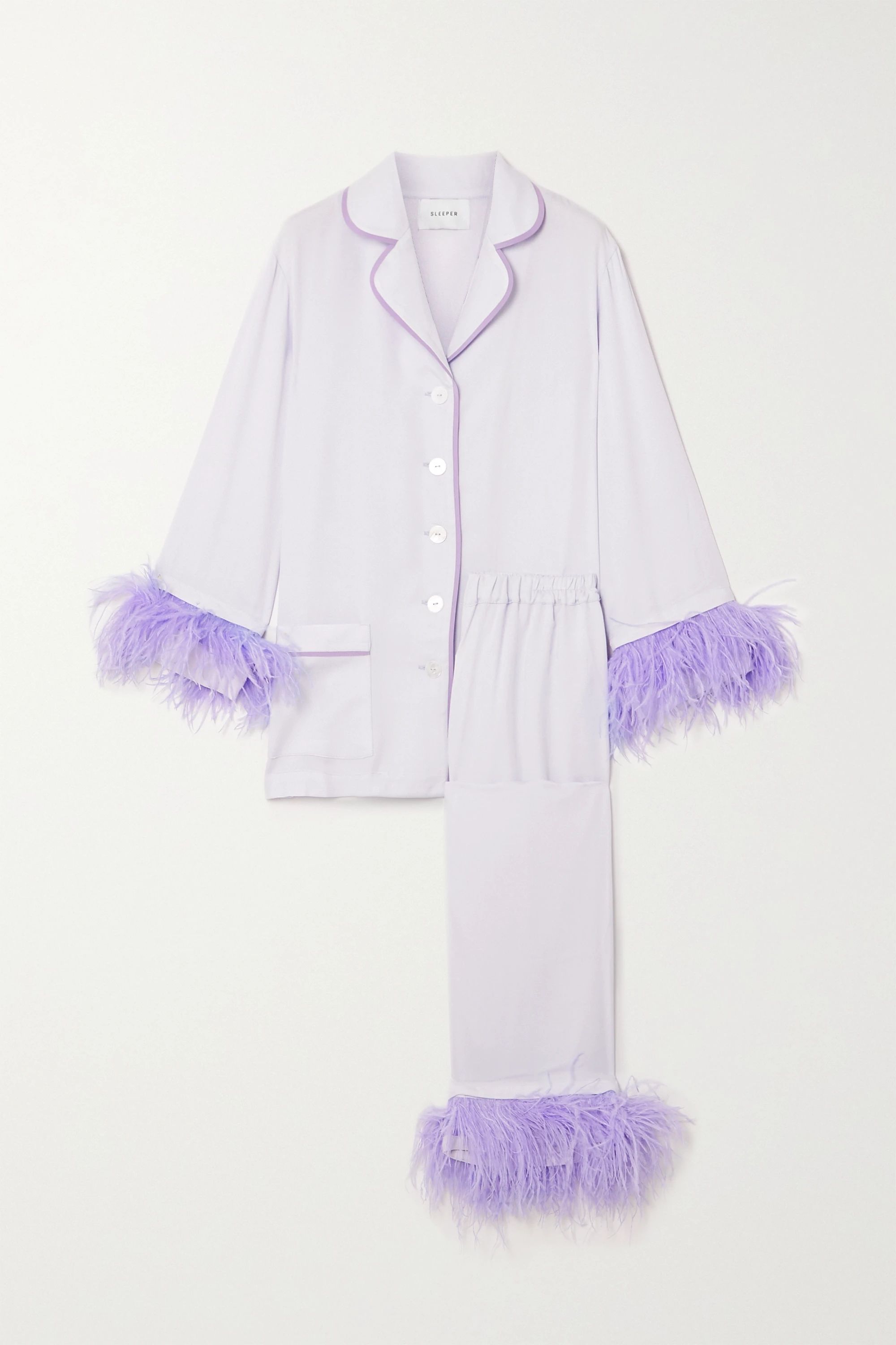 Lilac Party feather-trimmed crepe de chine pajama set | Sleeper | NET-A-PORTER | NET-A-PORTER (US)