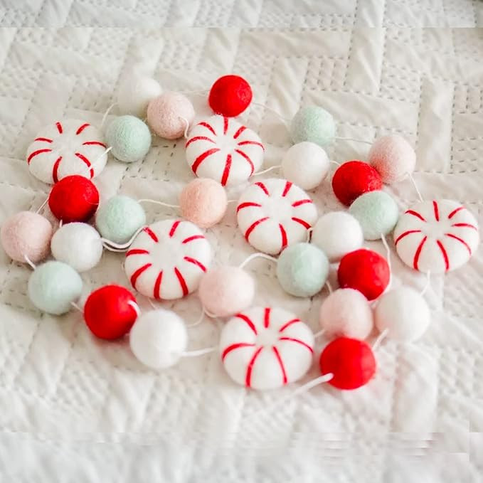 Christmas Garland Felt, Christmas Decor, Peppermint Decor, Peppermint Garland, Winter Decor, Cand... | Amazon (US)