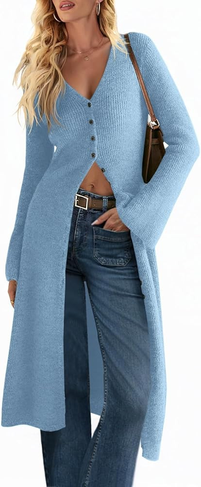 Saodimallsu Womens Long Cardigan Sweaters Oversized Bell Sleeve Open Front Button Down Casual Kni... | Amazon (US)