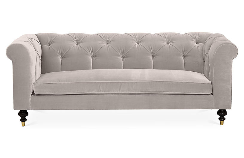 Dexter Tufted Sofa, Light Gray Velvet | One Kings Lane