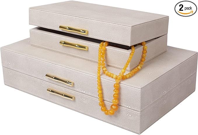 Large Modern Decorative Box Ivory Shagreen Leather Storage Decorative Boxes With Lids for Home De... | Amazon (US)