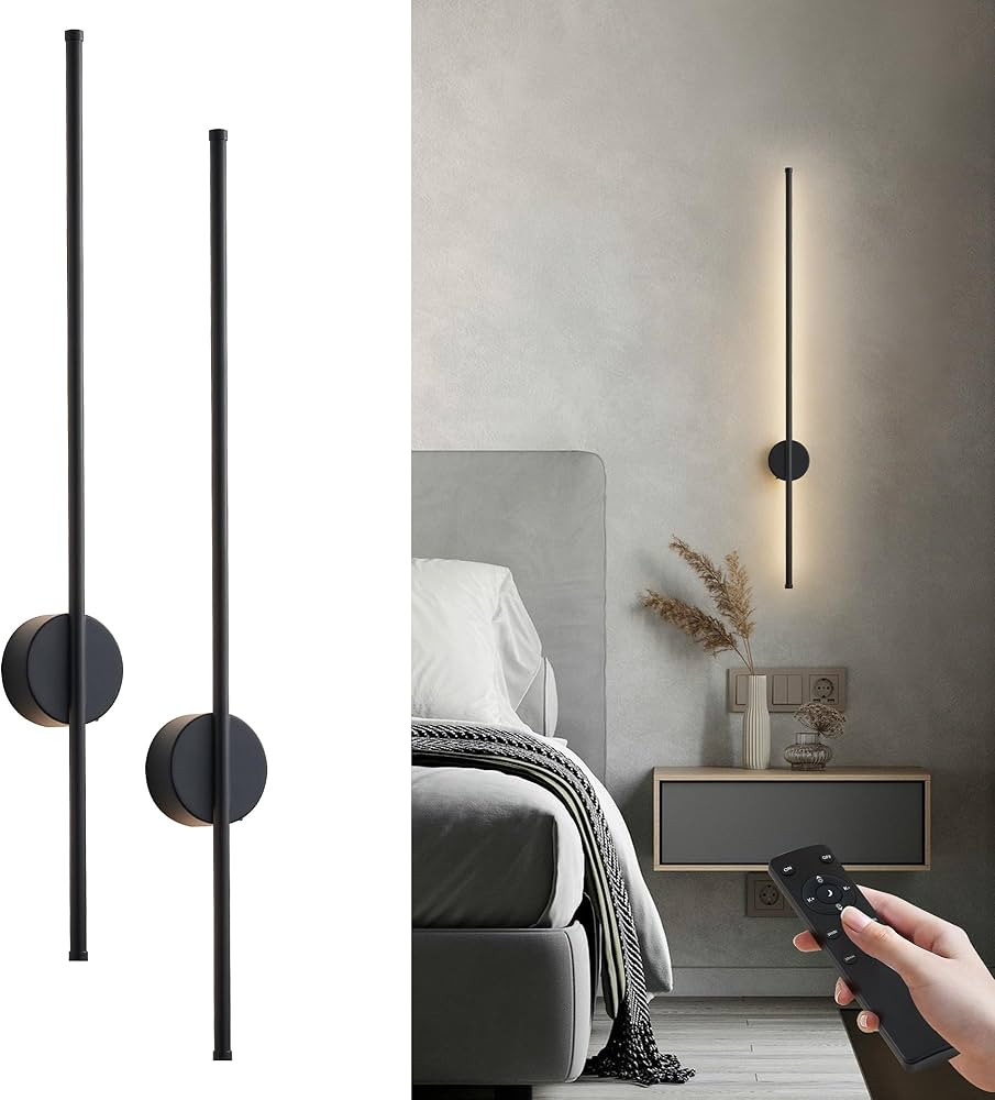 Battery Operated Modern Wall Sconces, Dimmable Wireless Wall Light Set of Two with Remote Control... | Amazon (US)
