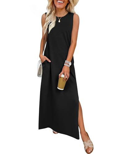 ANRABESS Women Summer Casual Sleeveless Maxi Sundress Beach Tank Dresses Pockets Travel Vacation Clothes Cruise Outfits 2026 Black X-Large | Amazon (US)