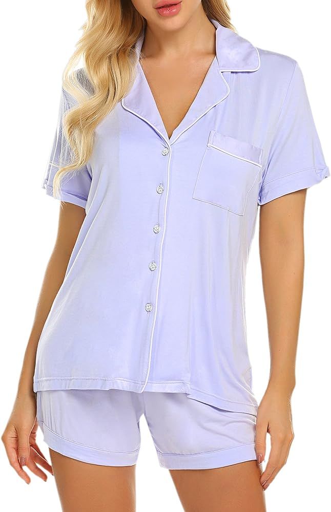 Pajamas Set Short Sleeve Sleepwear Womens Button Down Nightwear Soft Pj Lounge Sets XS-XXL | Amazon (US)