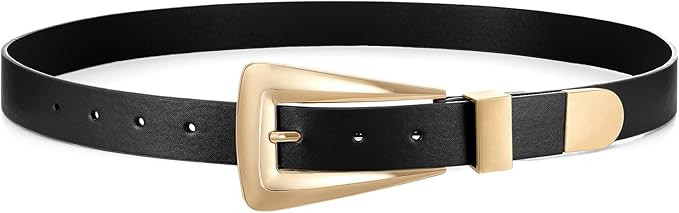 Women's Leather Belts for Jeans Pants Fashion Leather Waist Belt Ladies Dress Belts with Gold/Sil... | Amazon (US)