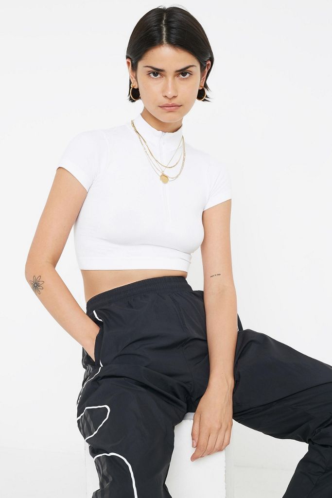 UO Baby Rib Half-Zip Funnel Neck Top | Urban Outfitters (US and RoW)