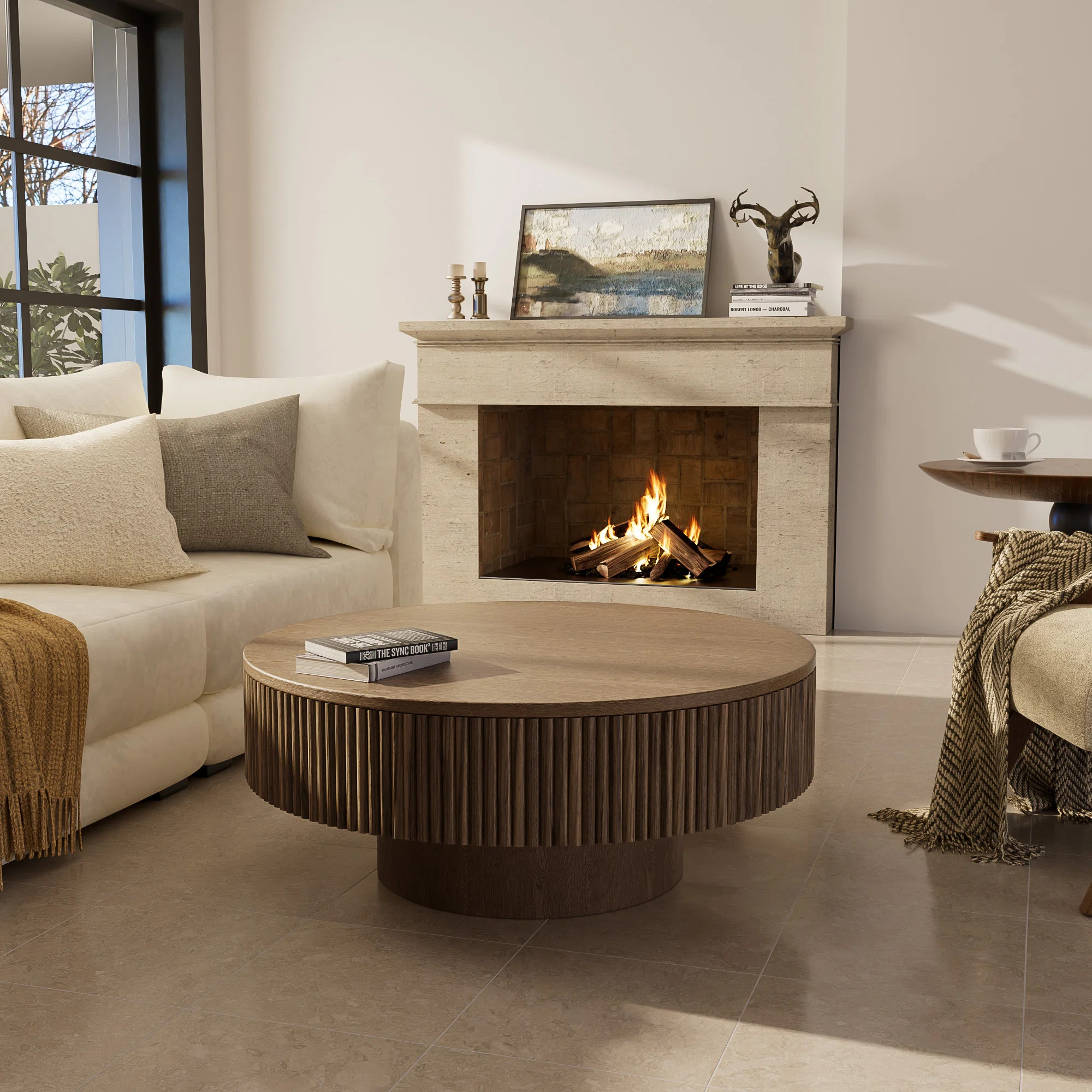 35" & 31" Round Handcrafted Coffee Table – Solid Wood Fluted Design | Wayfair North America