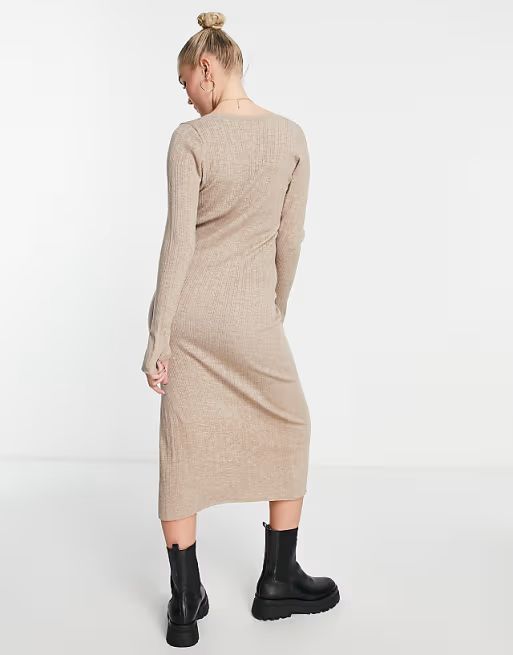 ASOS DESIGN knitted midi dress with square neck in taupe | ASOS | ASOS (Global)