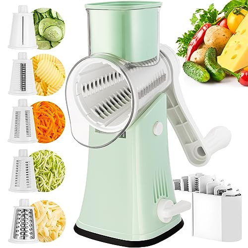 VEKAYA Rotary Cheese Grater, 5 in 1 Cheese Grater with Handle, Replaceable Stainless Blades Chees... | Amazon (US)