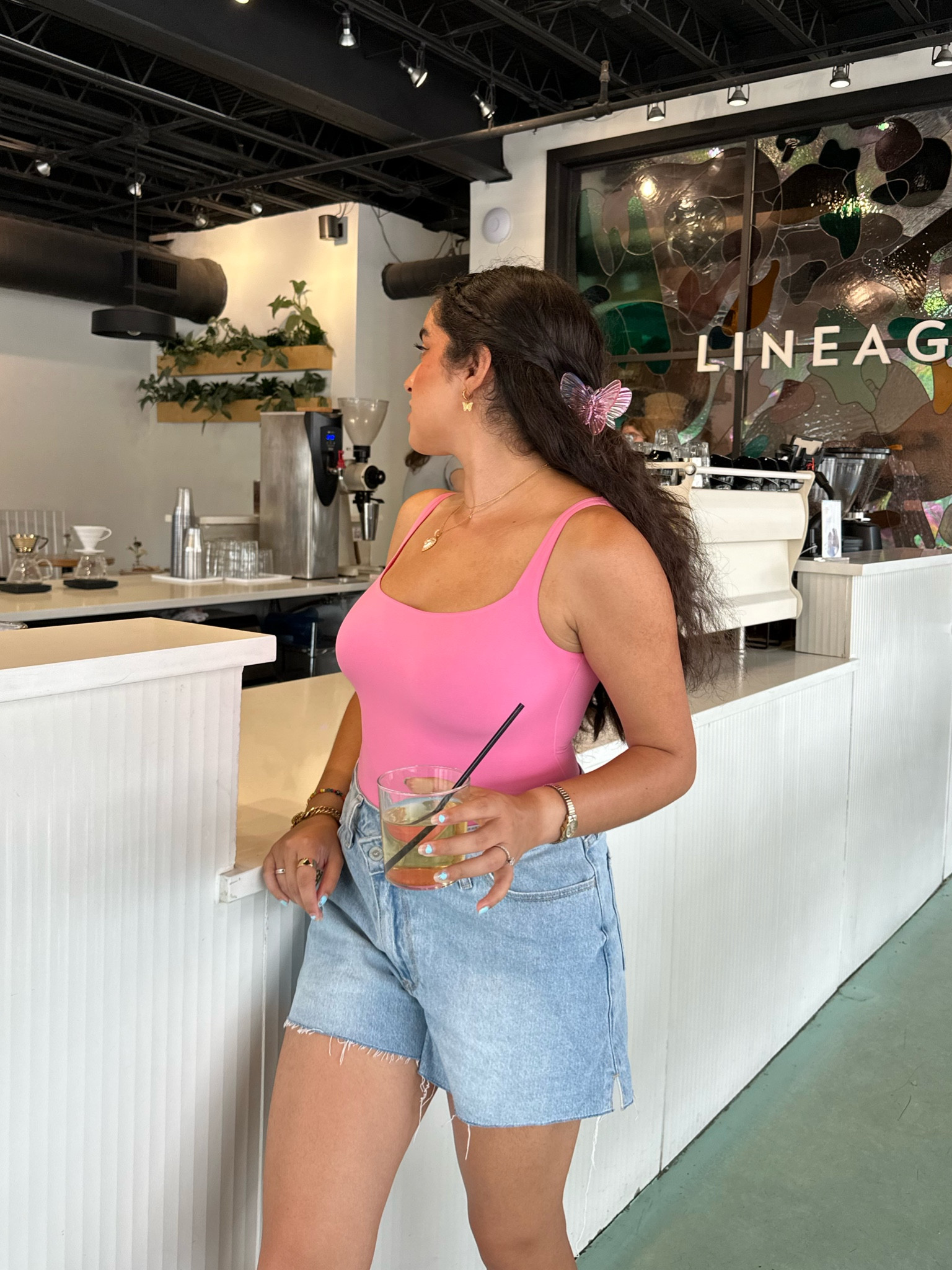 Barbie pink bodysuit and cross shorts perfect for a summer coffee date 

#LTKBacktoSchool #LTKunder50 #LTKstyletip