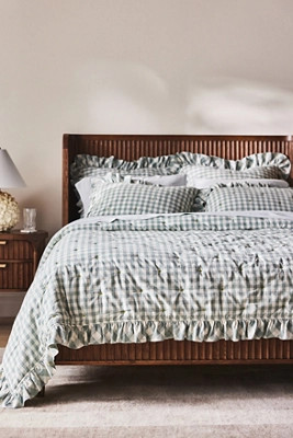 Gingham Ruffle Yarn-Dyed Cotton Quilt | Anthropologie (US)