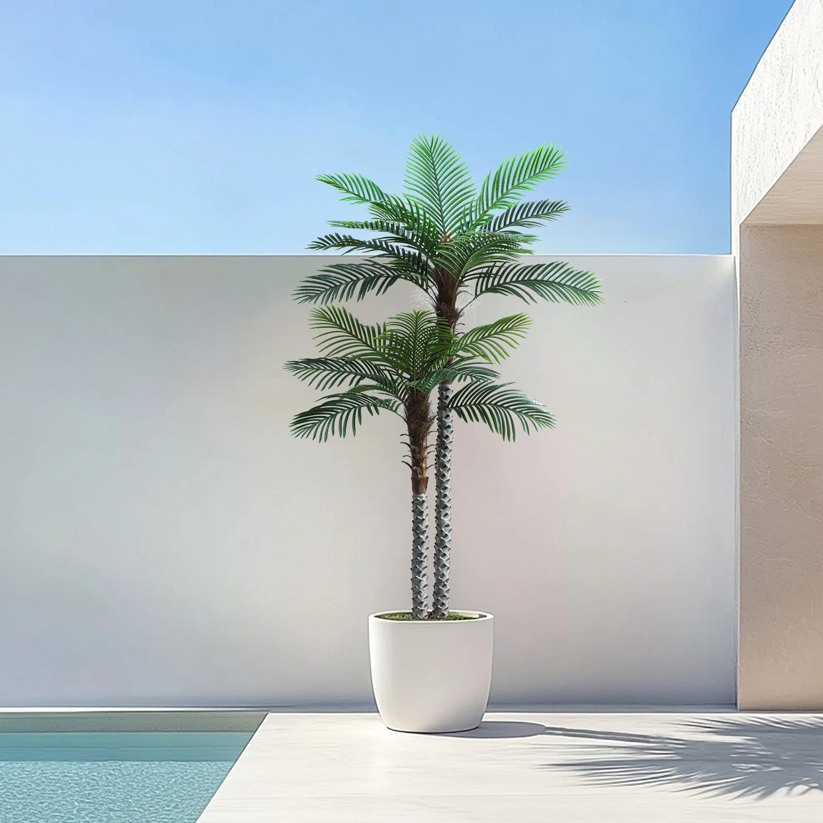 Fake Palm Tree in Pot with Real Bark and Realistic Leaves for Indoor and Outdoor Deor. | Wayfair North America