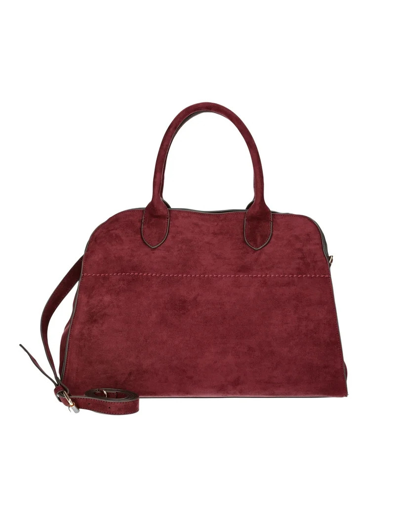 Time and Tru Women's Sage Satchel Soft Faux Suede Tote Bag, Wine | Walmart (US)