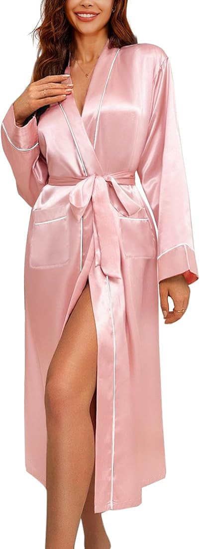 Ekouaer Satin Robes for Women Long Sleeve Silk Bathrobe Soft Lightweight Full Length Sleepwear Br... | Amazon (US)