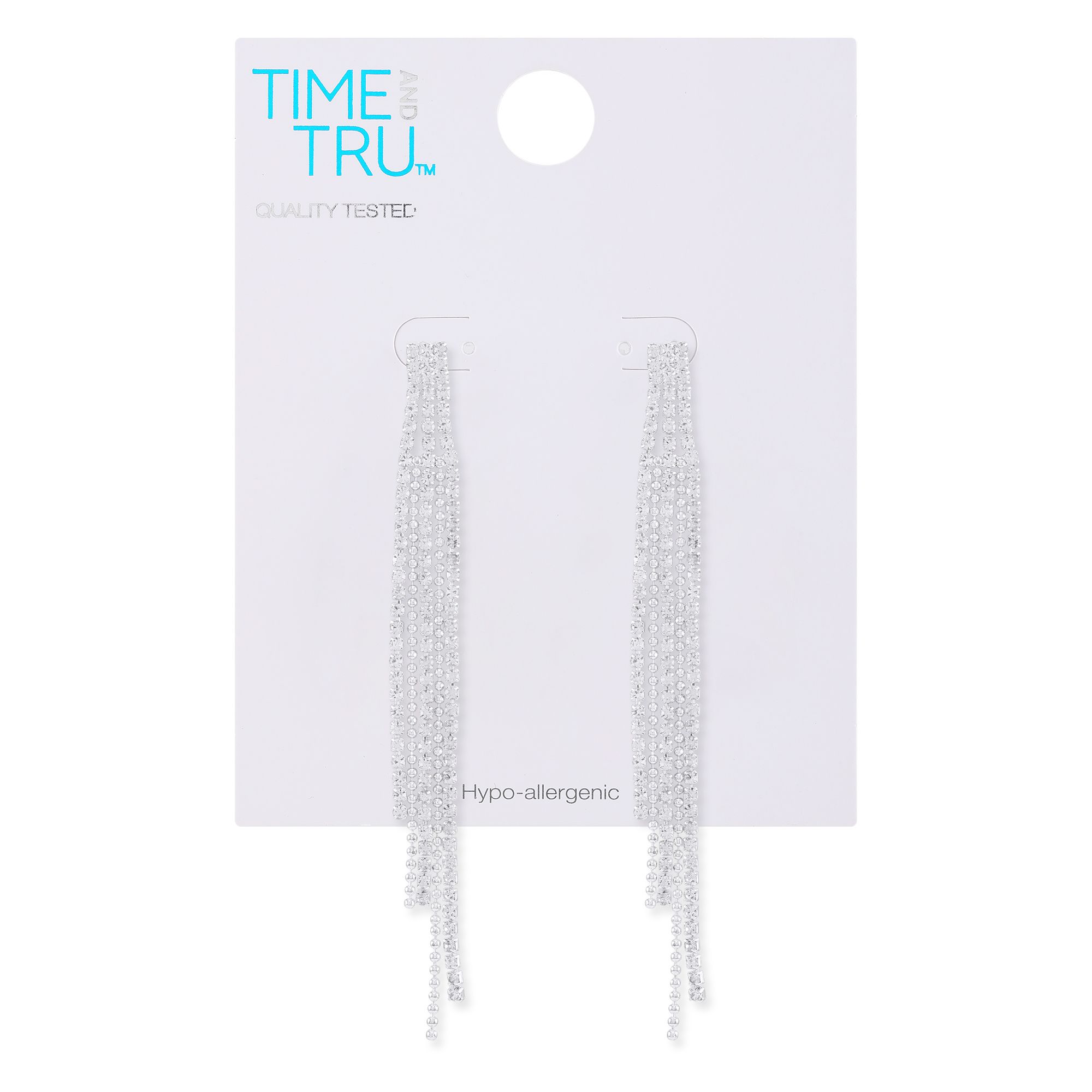 Time and Tru Women's Bold Rhinestone Chain Drop Silver Tone Earrings. | Walmart (US)