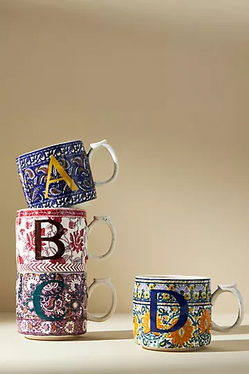 Blockprinted Monogram Mug | Anthropologie (US)