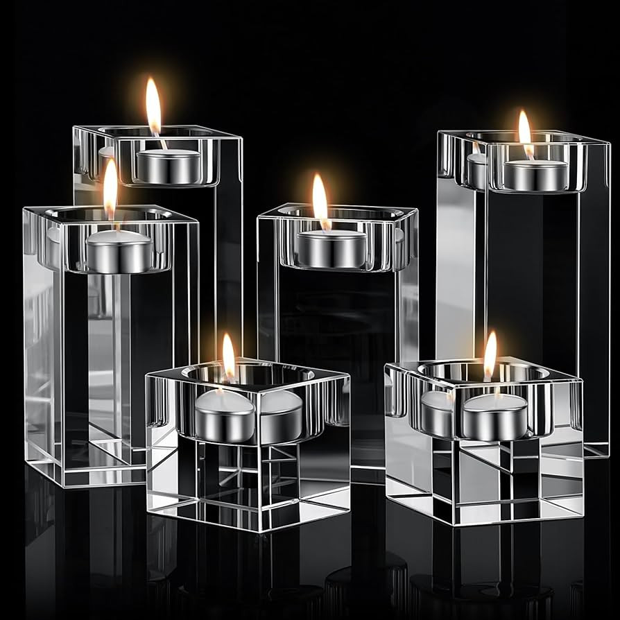 6 Pcs Crystal Tea Light Candle Holders Glass Votive Candle Stands Square Candlestick Holders for ... | Amazon (US)