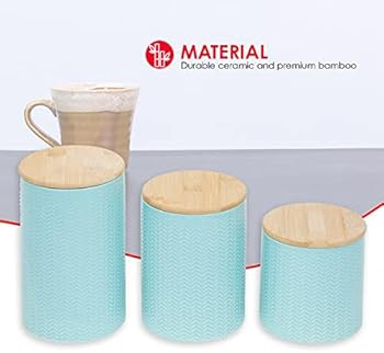 Home Basics Wave 3 Piece Ceramic Canister Set With Bamboo Tops, Turquoise | Amazon (US)
