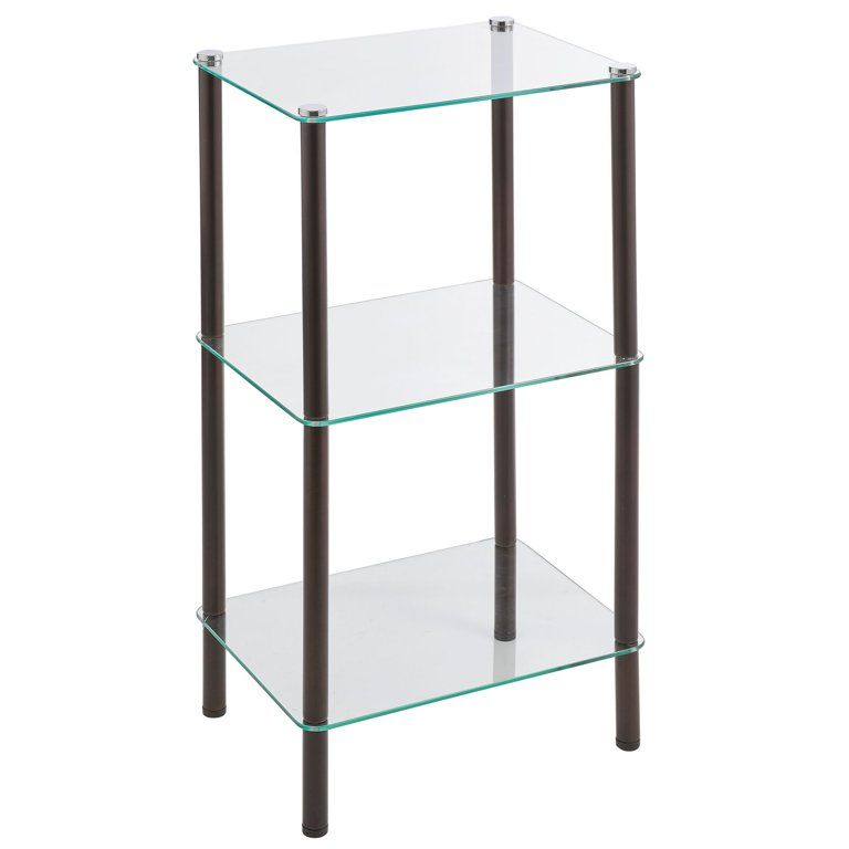 mDesign Metal/Glass 3-Tier Storage Tower, Narrow Shelving Display Unit, Open Glass Shelves; Multi... | Walmart (US)