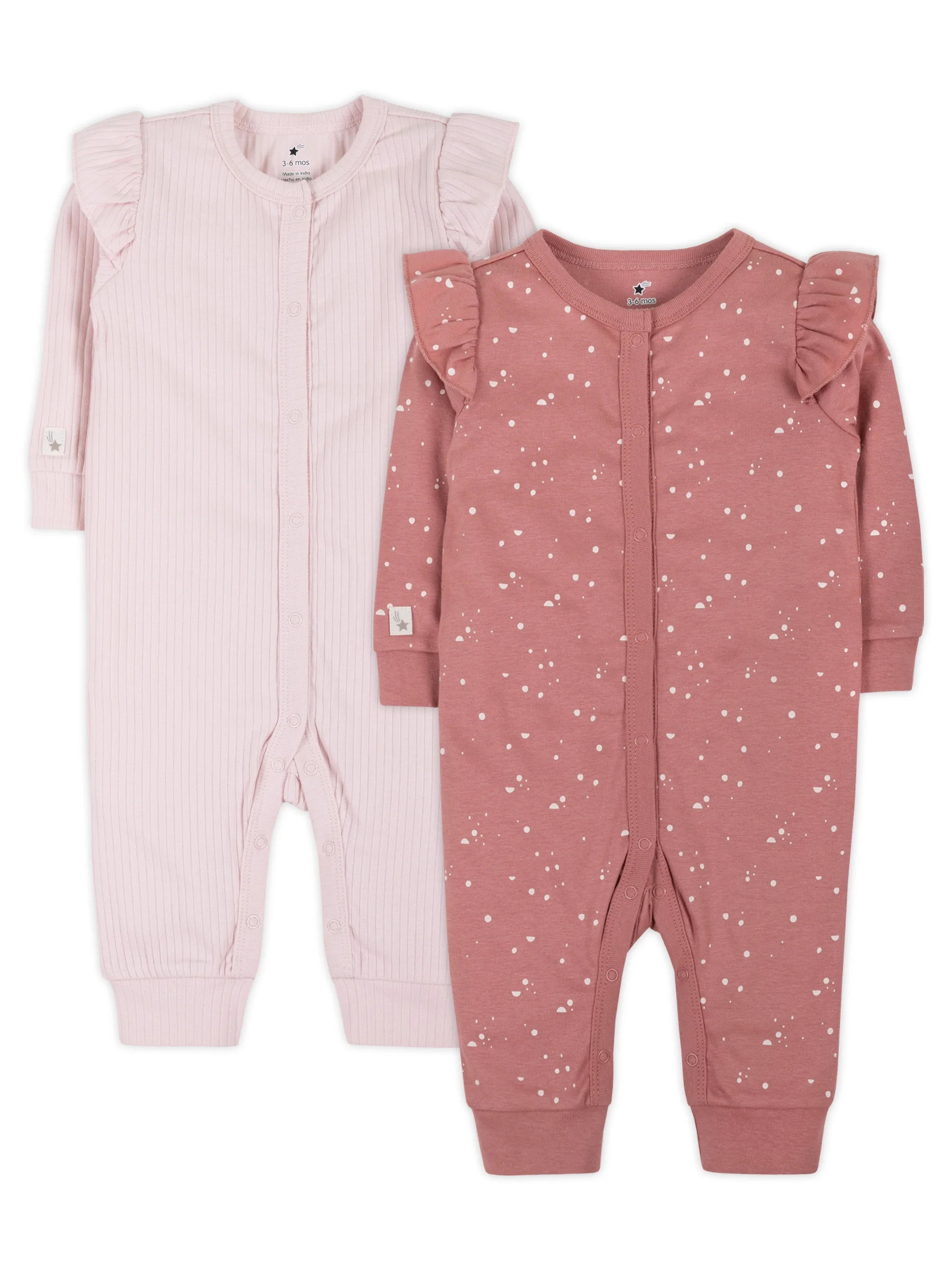 Little Star Organic Baby Girls 2Pk Coveralls, Size Newborn-12M | Walmart (US)
