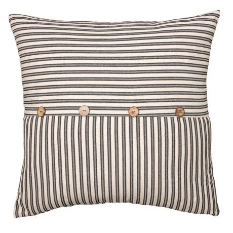 Black Ticking Stripe Button Pillow - 22x22? Feathers | Sierra Trading Post