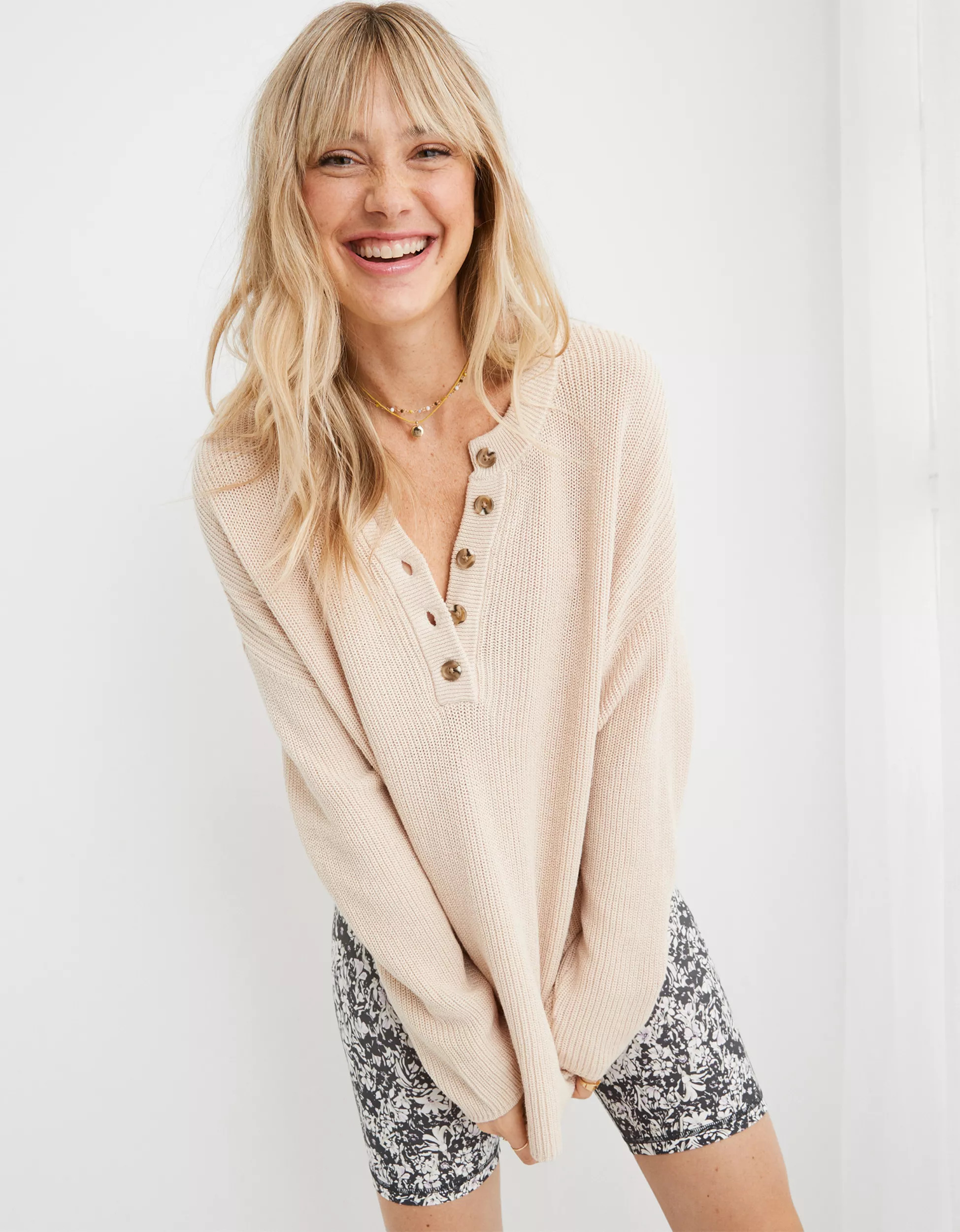 Aerie Oversized Henley Sweater | American Eagle Outfitters (US & CA)